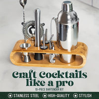 10pcs Premium Bartender Kit with Bamboo Stand