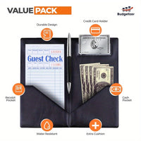 Budgetizer Check Presenters for Restaurants | 6pcs Black Guest Check Books with Golden Lettering | Durable & Professional Design | Includes Pen Slot, Cash Compartment & Receipt Holder | Ideal for Servers