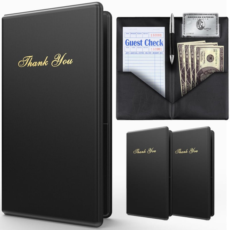 Budgetizer Check Presenters for Restaurants | 6pcs Black Guest Check Books with Golden Lettering | Durable & Professional Design | Includes Pen Slot, Cash Compartment & Receipt Holder | Ideal for Servers