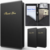 Budgetizer Check Presenters for Restaurants | 6pcs Black Guest Check Books with Golden Lettering | Durable & Professional Design | Includes Pen Slot, Cash Compartment & Receipt Holder | Ideal for Servers