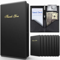 Budgetizer Check Presenters for Restaurants | 6pcs Black Guest Check Books with Golden Lettering | Durable & Professional Design | Includes Pen Slot, Cash Compartment & Receipt Holder | Ideal for Servers