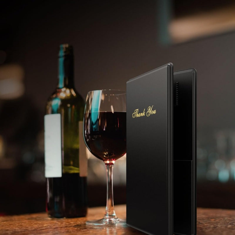 Budgetizer Check Presenters for Restaurants | 6pcs Black Guest Check Books with Golden Lettering | Durable & Professional Design | Includes Pen Slot, Cash Compartment & Receipt Holder | Ideal for Servers