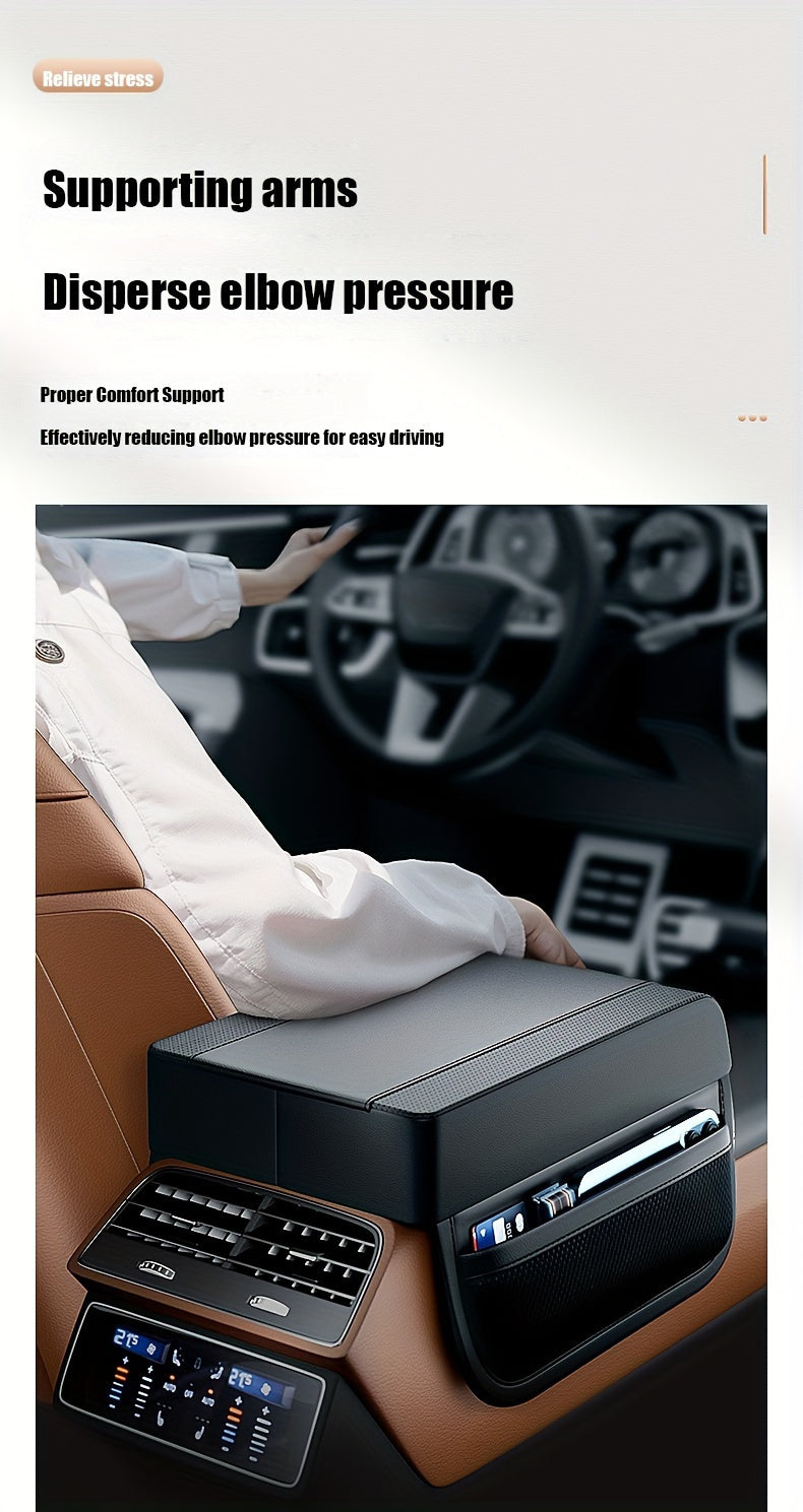 Car Armrest Cushion Pad With Storage Pockets, Universal Center