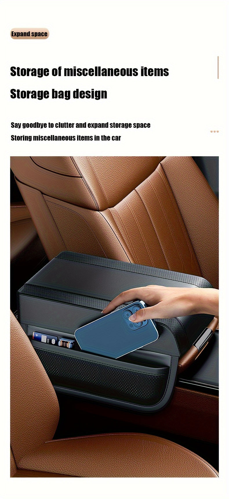 Car Armrest Cushion Pad With Storage Pockets, Universal Center