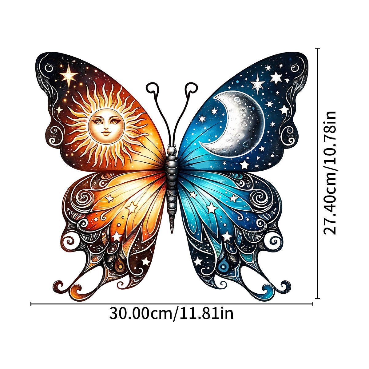 Butterfly Sun and Moon Metal Garden Sign