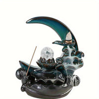 Elegant Moonlight Over for Lotus Pond Ceramic Waterfall Incense Burner