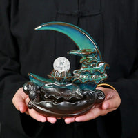 Elegant Moonlight Over for Lotus Pond Ceramic Waterfall Incense Burner