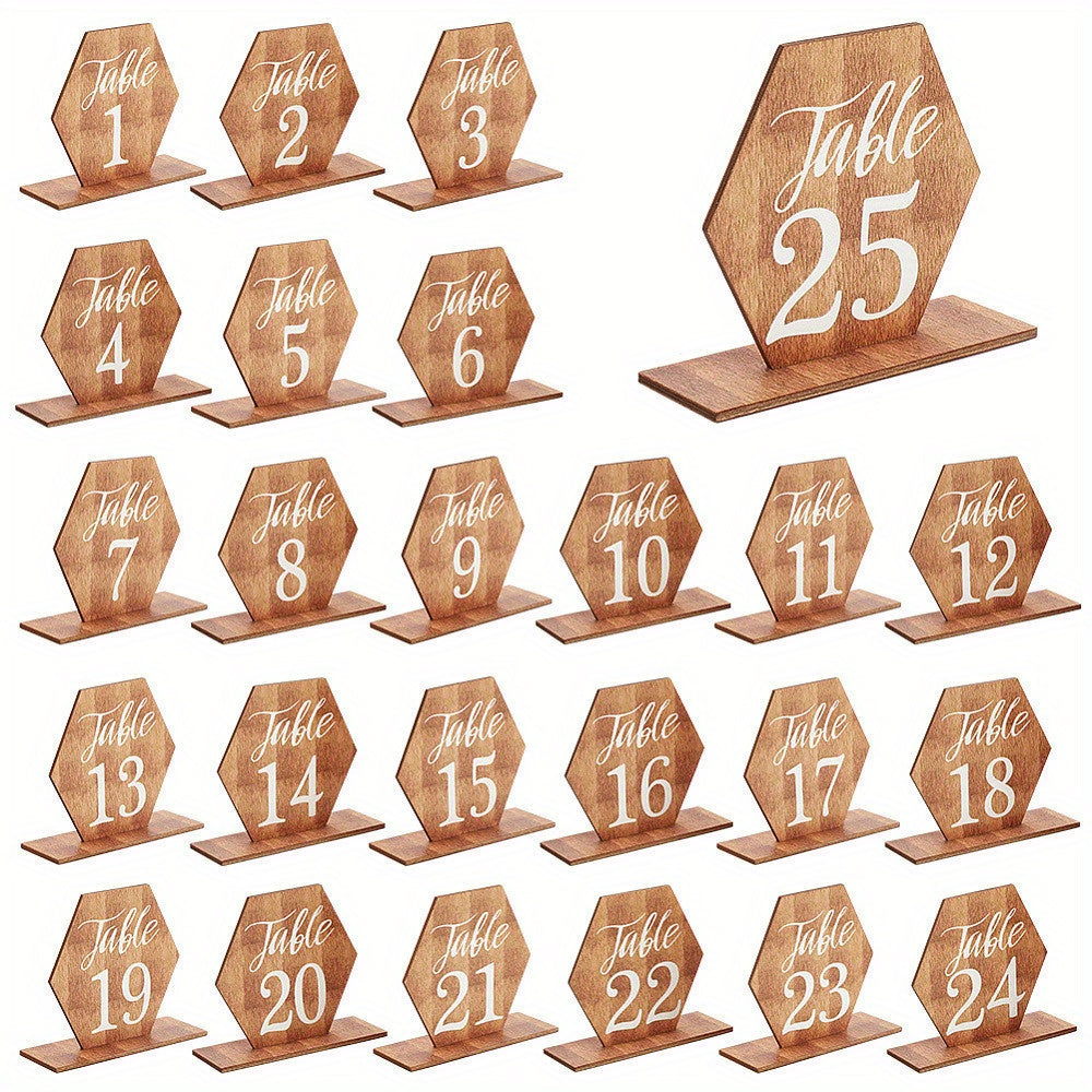 1set 25sets Table Numbers with Wooden Base Hexagon Wedding Reception Table Numbers Self Stand Wedding Centerpieces for Banquet Restaurant Party Decor Small Business, for Return School