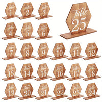 1set 25sets Table Numbers with Wooden Base Hexagon Wedding Reception Table Numbers Self Stand Wedding Centerpieces for Banquet Restaurant Party Decor Small Business, for Return School