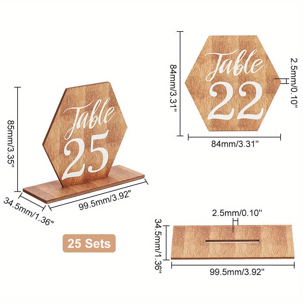 1set 25sets Table Numbers with Wooden Base Hexagon Wedding Reception Table Numbers Self Stand Wedding Centerpieces for Banquet Restaurant Party Decor Small Business, for Return School