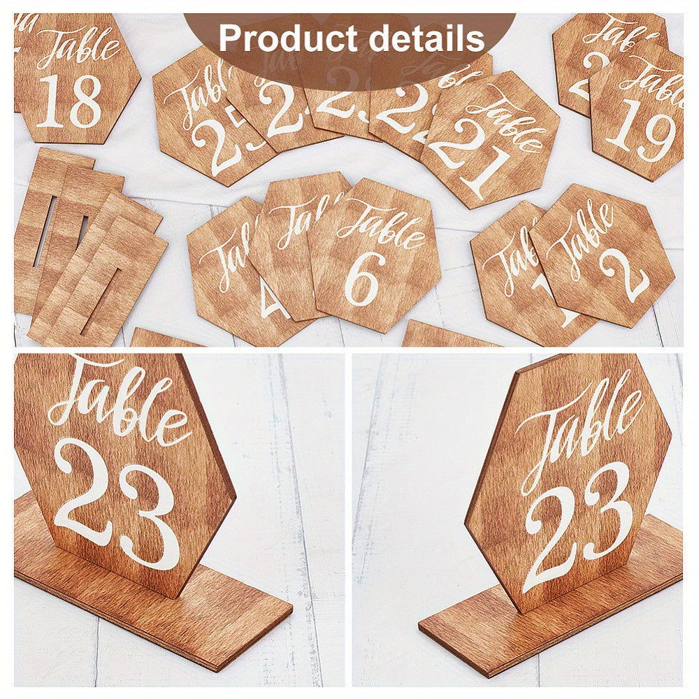 1set 25sets Table Numbers with Wooden Base Hexagon Wedding Reception Table Numbers Self Stand Wedding Centerpieces for Banquet Restaurant Party Decor Small Business, for Return School