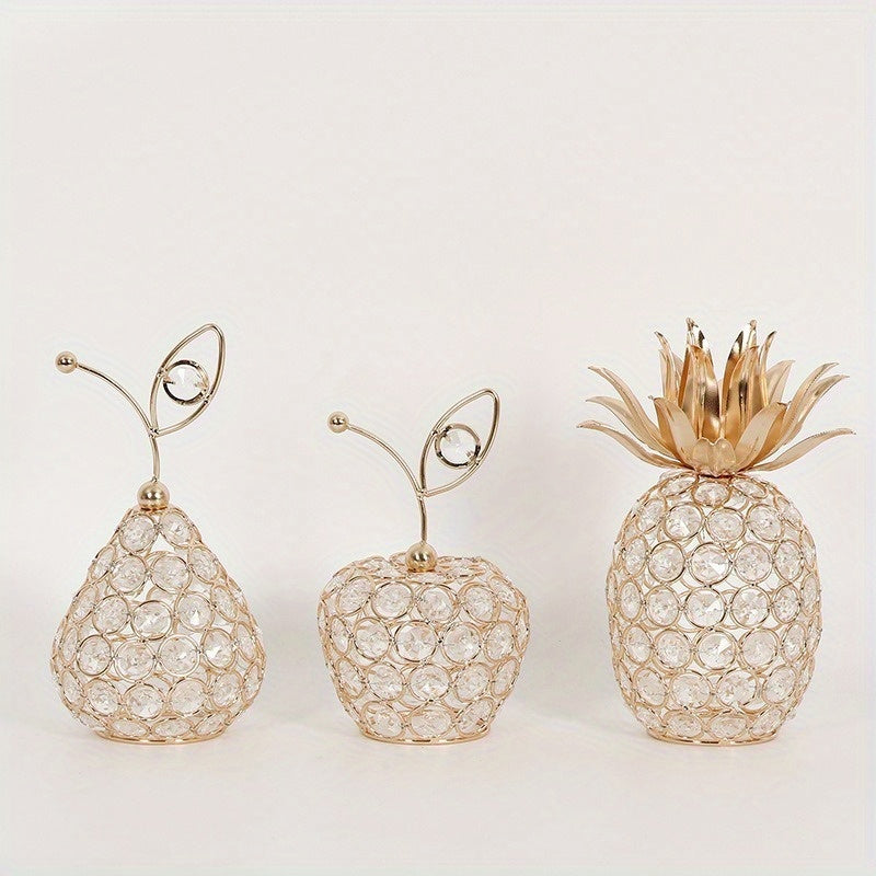 Golden Crystal Fruit Ornaments - 3pcs Set