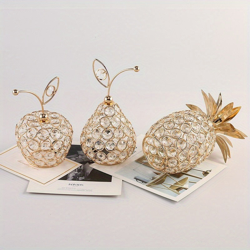 Golden Crystal Fruit Ornaments - 3pcs Set