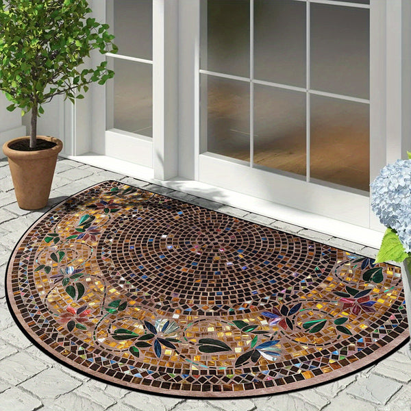 Luxury Retro Ethnic Style Semi-Circular Welcome Mat, Crystal Velvet with Starry Sky Design, 1000g/m² Weight, 6mm Thickness, Dust-Proof and Soil-Scraping Entrance Mat, Non-Slip Home Decor Mat, Indoor Welcome Mat | Starry Sky