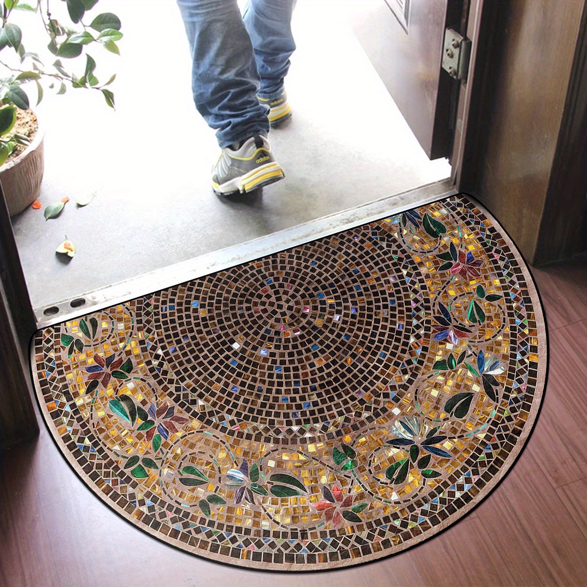 Luxury Retro Ethnic Style Semi-Circular Welcome Mat, Crystal Velvet with Starry Sky Design, 1000g/m² Weight, 6mm Thickness, Dust-Proof and Soil-Scraping Entrance Mat, Non-Slip Home Decor Mat, Indoor Welcome Mat | Starry Sky