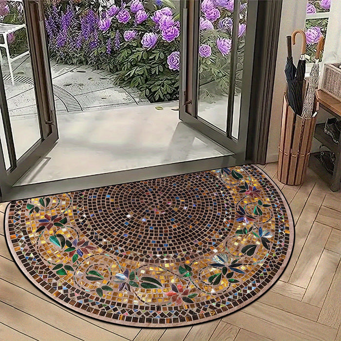 Luxury Retro Ethnic Style Semi-Circular Welcome Mat, Crystal Velvet with Starry Sky Design, 1000g/m² Weight, 6mm Thickness, Dust-Proof and Soil-Scraping Entrance Mat, Non-Slip Home Decor Mat, Indoor Welcome Mat | Starry Sky