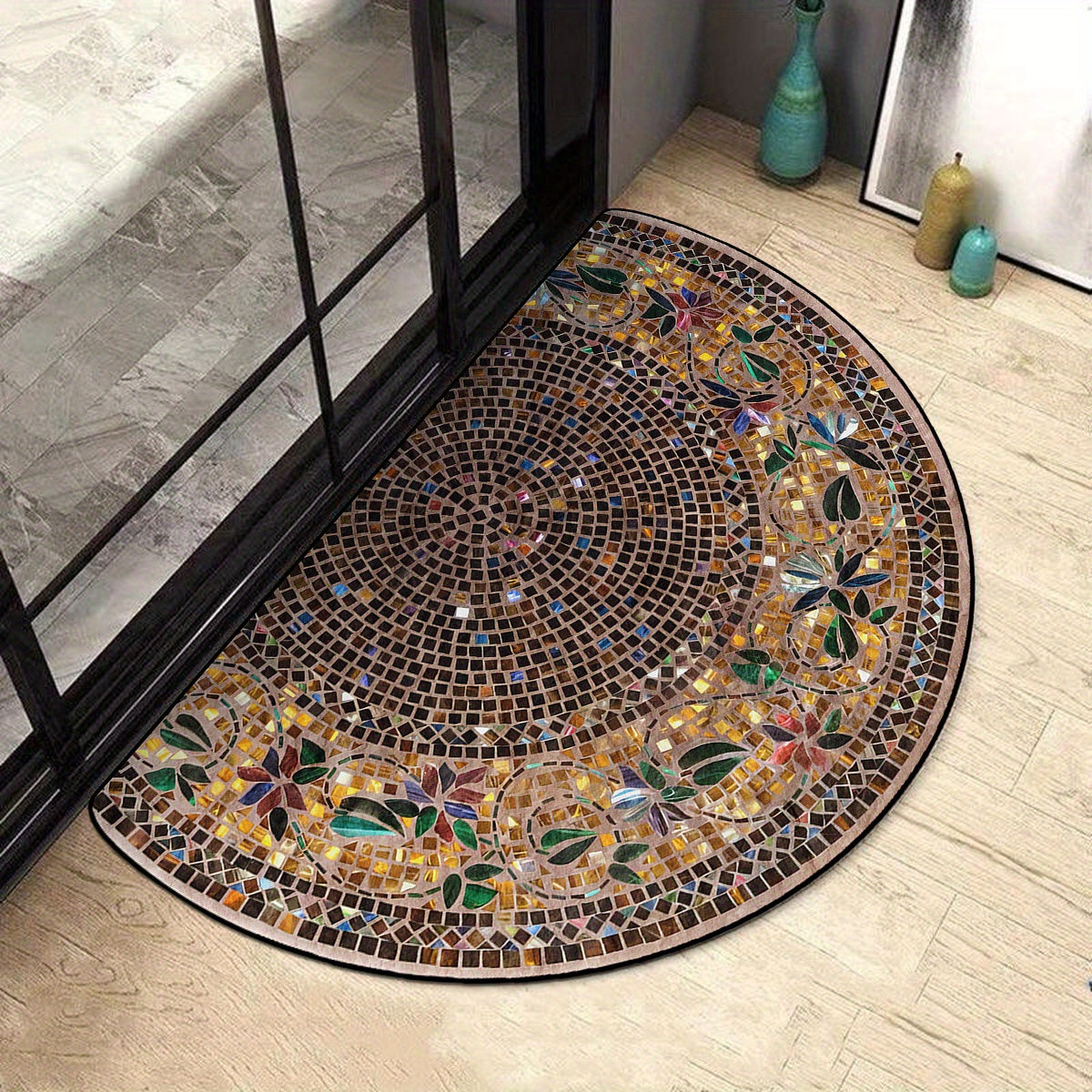 Luxury Retro Ethnic Style Semi-Circular Welcome Mat, Crystal Velvet with Starry Sky Design, 1000g/m² Weight, 6mm Thickness, Dust-Proof and Soil-Scraping Entrance Mat, Non-Slip Home Decor Mat, Indoor Welcome Mat | Starry Sky