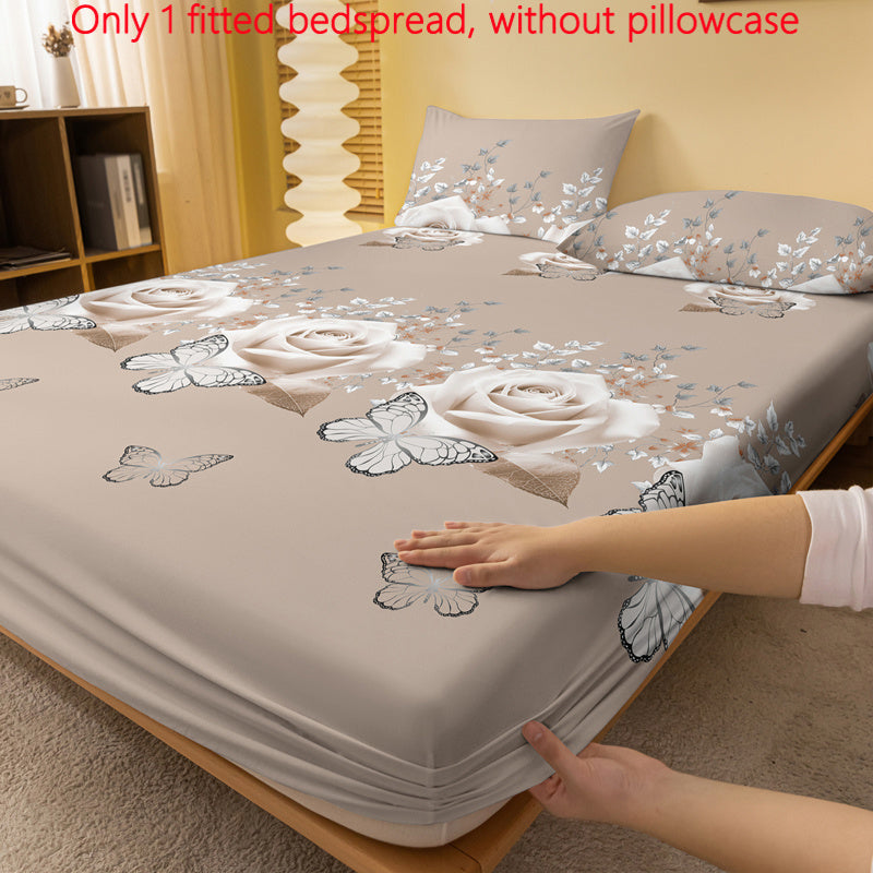 Modern Floral Butterfly Pattern Quilted Fitted Sheet, 100% Polyester, Active Print, Lightweight Fabric 80-85g, Up to 29cm Mattress Depth, Machine Washable - Single Fitted Bedspread without Pillowcase
