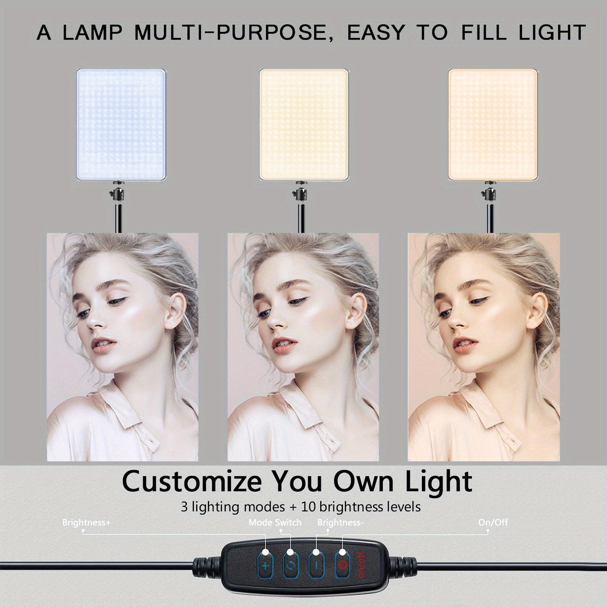 LED Video Light Kit - Dimmable with Tripod Stand & Phone Holder