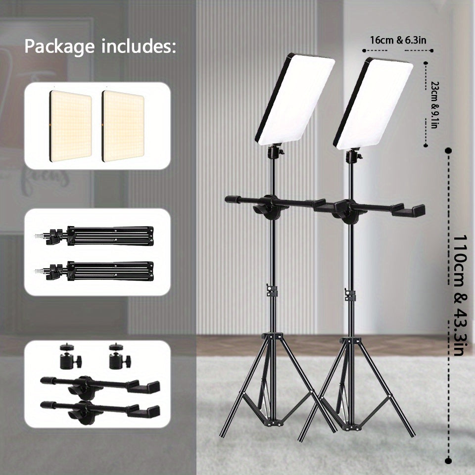 LED Video Light Kit - Dimmable with Tripod Stand & Phone Holder