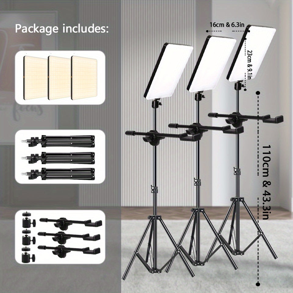 LED Video Light Kit - Dimmable with Tripod Stand & Phone Holder