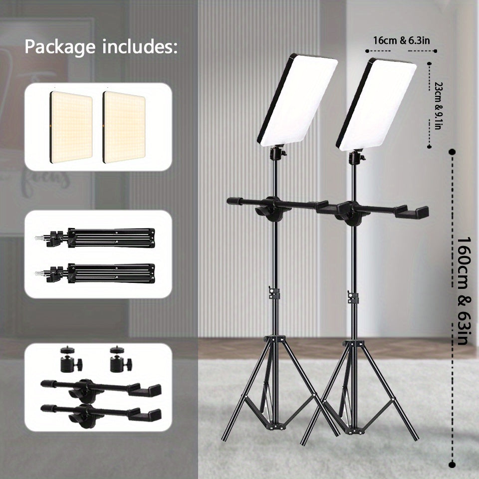 LED Video Light Kit - Dimmable with Tripod Stand & Phone Holder