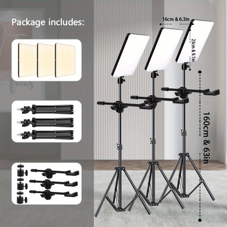 LED Video Light Kit - Dimmable with Tripod Stand & Phone Holder