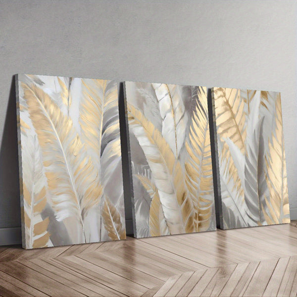 Luxury Minimalist Canvas Wall Art Set with Wooden Frames - 3pcs