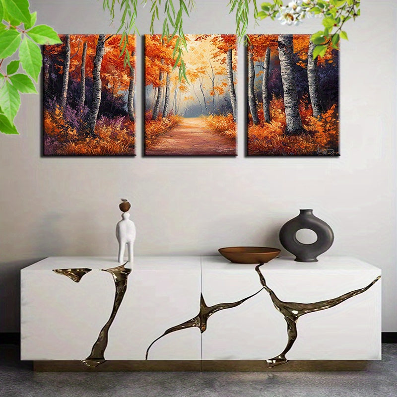 Autumn Forest Pathway Canvas Wall Art Set - 3pcs