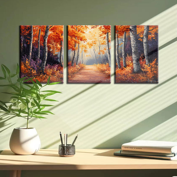 Autumn Forest Pathway Canvas Wall Art Set - 3pcs