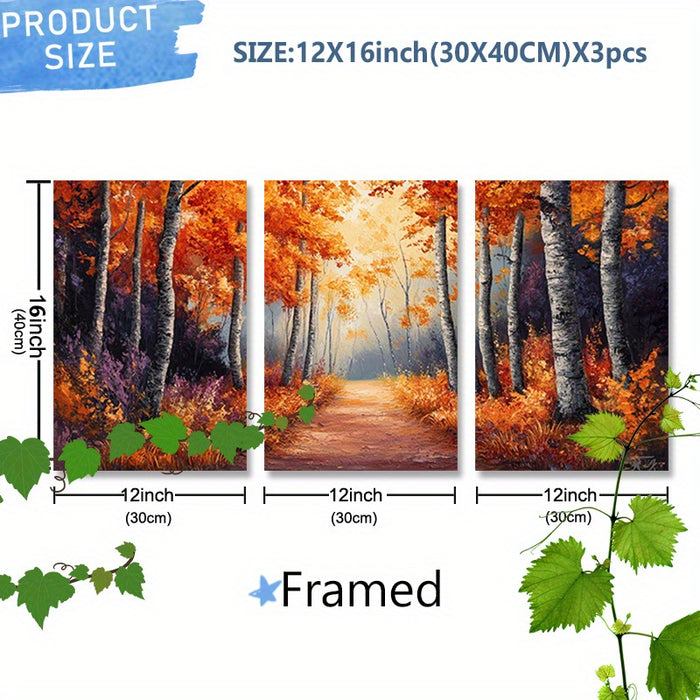 Autumn Forest Pathway Canvas Wall Art Set - 3pcs