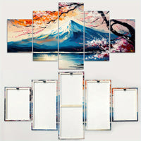 Wooden Framed Canvas, Beautiful Mount Fuji, Oil Painting - 5pcs