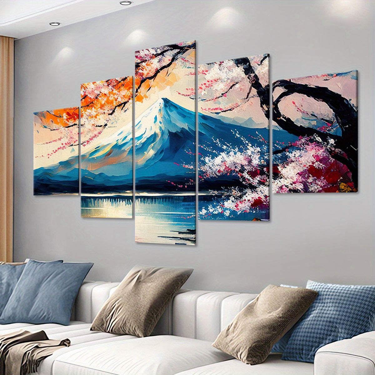 Wooden Framed Canvas, Beautiful Mount Fuji, Oil Painting - 5pcs