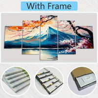 Wooden Framed Canvas, Beautiful Mount Fuji, Oil Painting - 5pcs