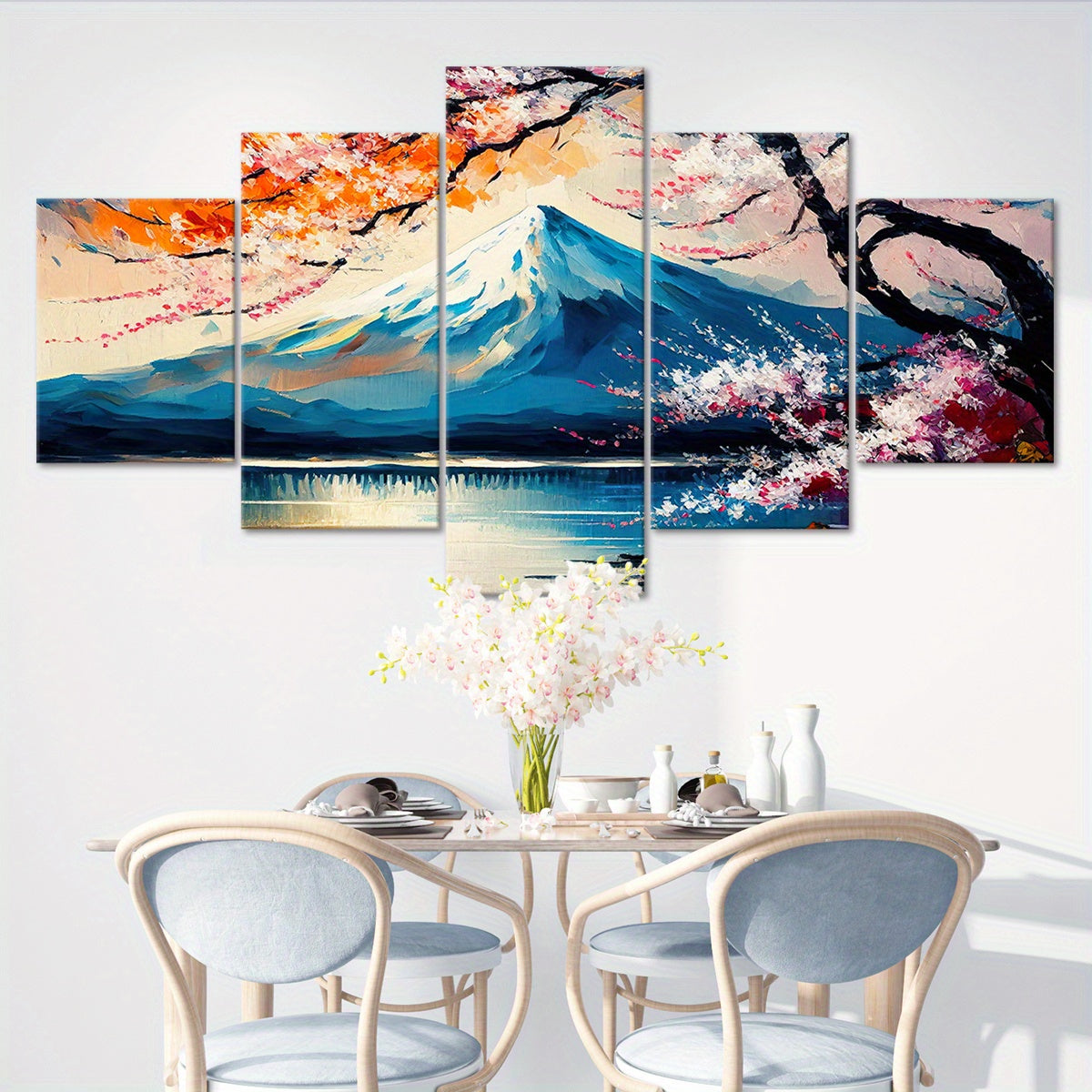 Wooden Framed Canvas, Beautiful Mount Fuji, Oil Painting - 5pcs