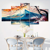 Wooden Framed Canvas, Beautiful Mount Fuji, Oil Painting - 5pcs