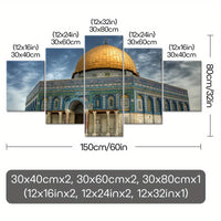 5pcs Wooden Framed City of Peace Dome of The Rock Golden Religious Canvas, Fashion Poster, Art for Home Decoration, Pattern Wall Art Decor, for Living Room, Bedroom, Office, Restaurant, Bar Wall Decor,, Odorless, Painting, Pr