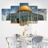 5pcs Wooden Framed City of Peace Dome of The Rock Golden Religious Canvas, Fashion Poster, Art for Home Decoration, Pattern Wall Art Decor, for Living Room, Bedroom, Office, Restaurant, Bar Wall Decor,, Odorless, Painting, Pr