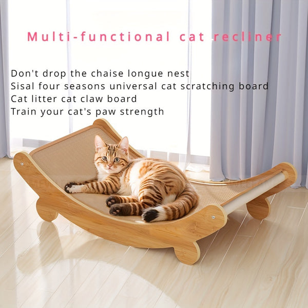 Whisker Wonders Linen-Covered Wooden Cat Lounger