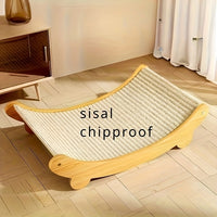 Whisker Wonders Linen-Covered Wooden Cat Lounger