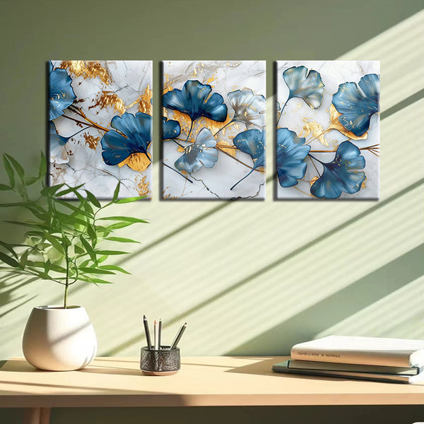 Ginkgo Leaves Abstract Canvas Wall Art Set - 3pcs