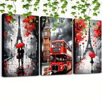 Eiffel Tower Canvas Wall Art Set, 3pcs Framed, Red & Black