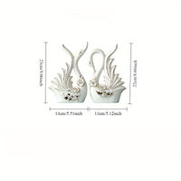 Ceramic Swan Ornaments, Elegant White Swans with Floral Accents -2-Pack