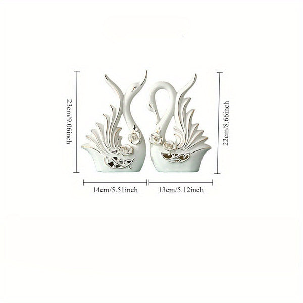 Ceramic Swan Ornaments, Elegant White Swans with Floral Accents -2-Pack