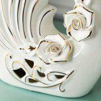 Ceramic Swan Ornaments, Elegant White Swans with Floral Accents -2-Pack