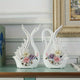 Ceramic Swan Ornaments, Elegant White Swans with Floral Accents -2-Pack