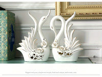 Ceramic Swan Ornaments, Elegant White Swans with Floral Accents -2-Pack