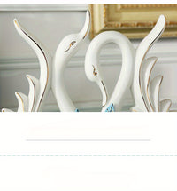 Ceramic Swan Ornaments, Elegant White Swans with Floral Accents -2-Pack