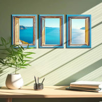 Framed Mediterranean Blue Waters Art Print - High-Quality Canvas - 3pcs