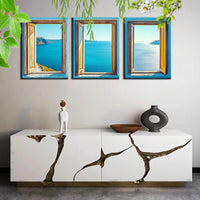 Framed Mediterranean Blue Waters Art Print - High-Quality Canvas - 3pcs